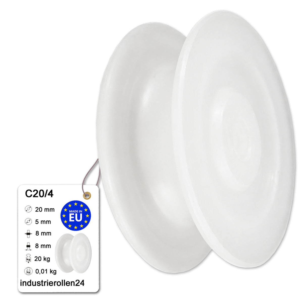 Seilrolle mit Gleitlager Ø 20 mm Polyamid Kunststoffrolle für Seil Ø 4 mm C20/4