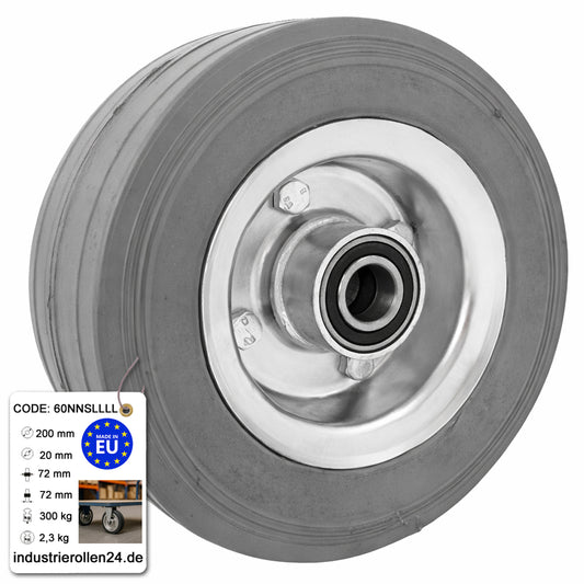 Ersatzrad Ø200 mm – Graues, nicht abfärbendes Vollgummi Industrierad mit 4 x Kugellager für Transportwagen, Code: 60NNSLLLL