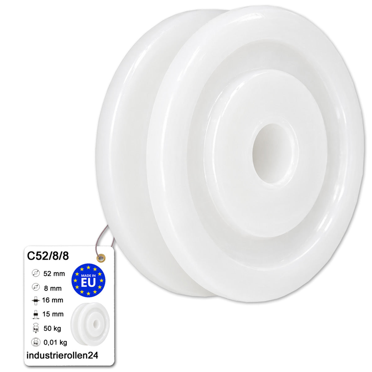 Seilrolle mit Gleitlager Ø 52mm Polyamid Kunststoffrolle für Seil Ø8 mm C52/8/8