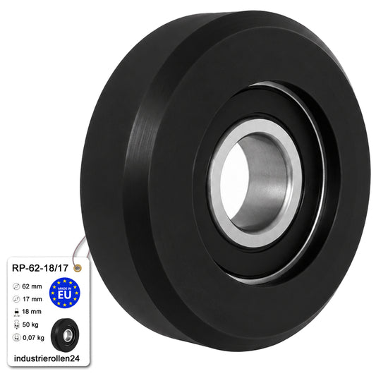 Polyamid Rolle Ø 62mm mit Kugellager Kunststoffrolle Industrierollen RP-62-18/17