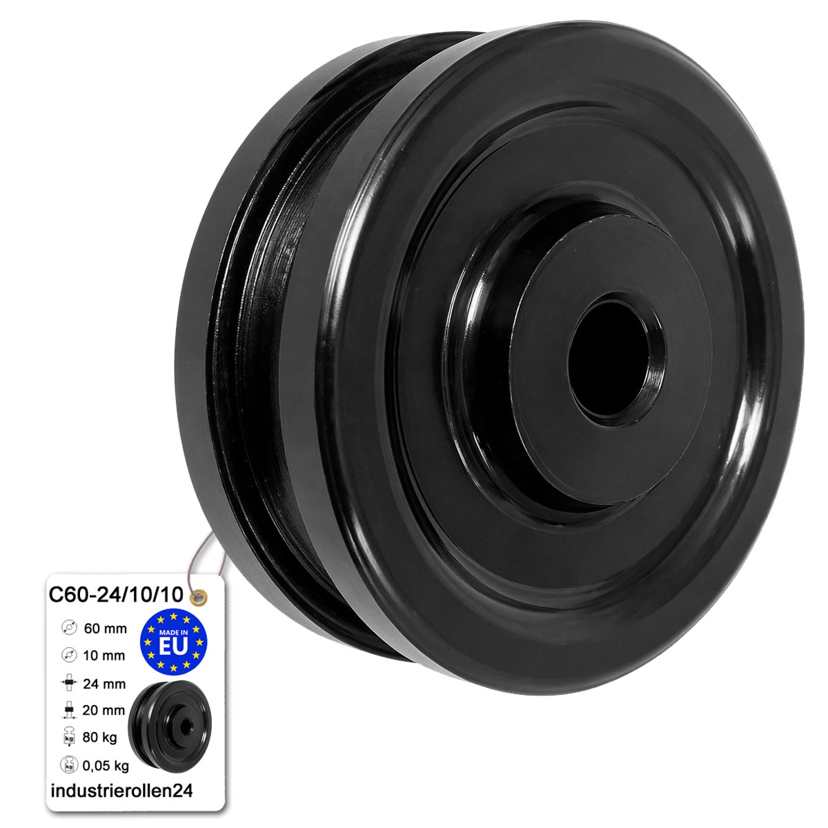 Seilrolle mit Gleitlager Ø 60mm Kunststoffrolle für Seil 10 mm C60-24/10/10