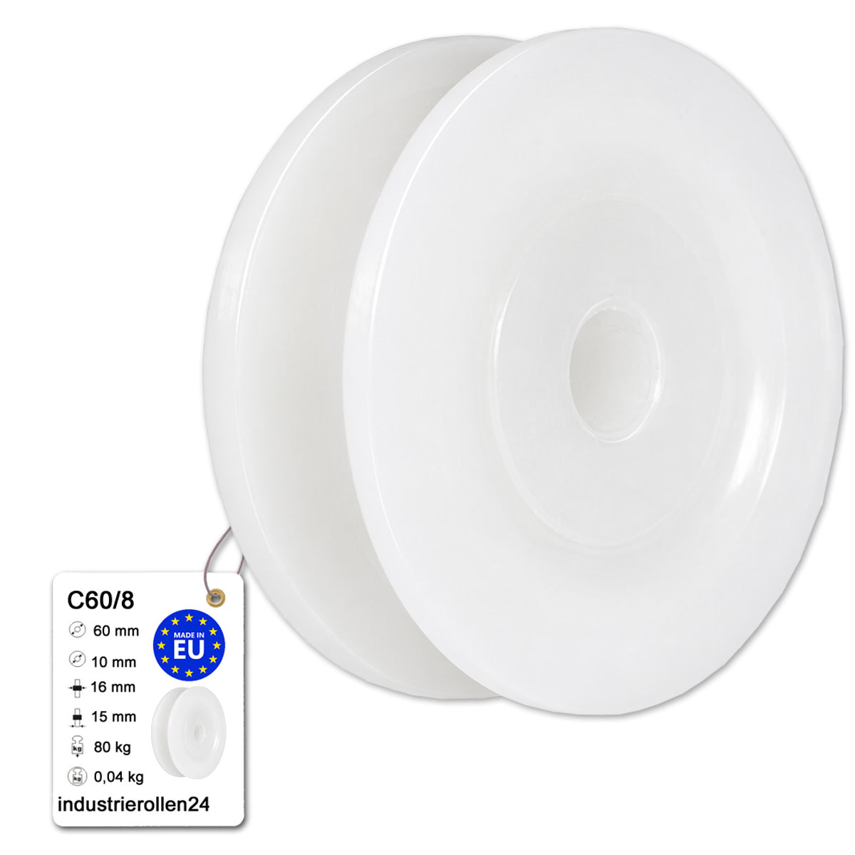 Seilrolle mit Gleitlager Ø60mm Polyamid Kunststoffrolle für Seil Ø 8 mm C60/8