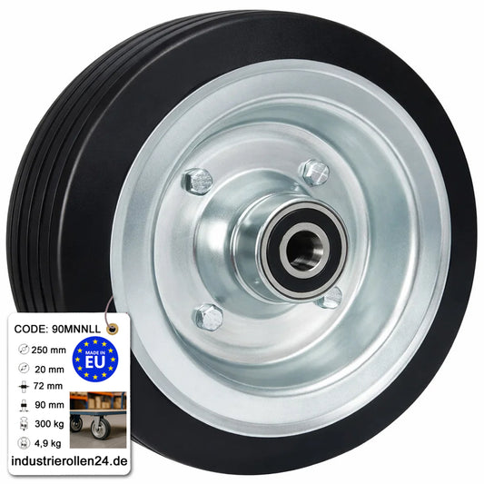 Ersatzrad Ø250 mm – Vollgummi Industrierad mit Kugellager für Transportwagen, Code: 90MNNLL