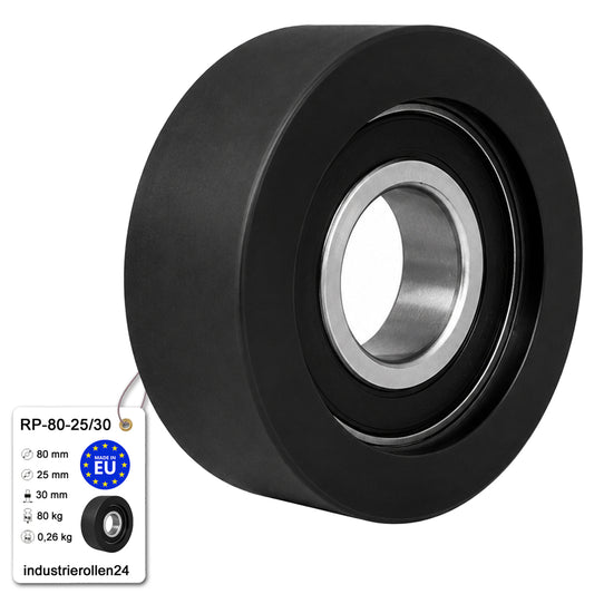 Polyamid Rolle Ø 80mm mit Kugellager Kunststoffrolle Industrierollen RP-80-25/30