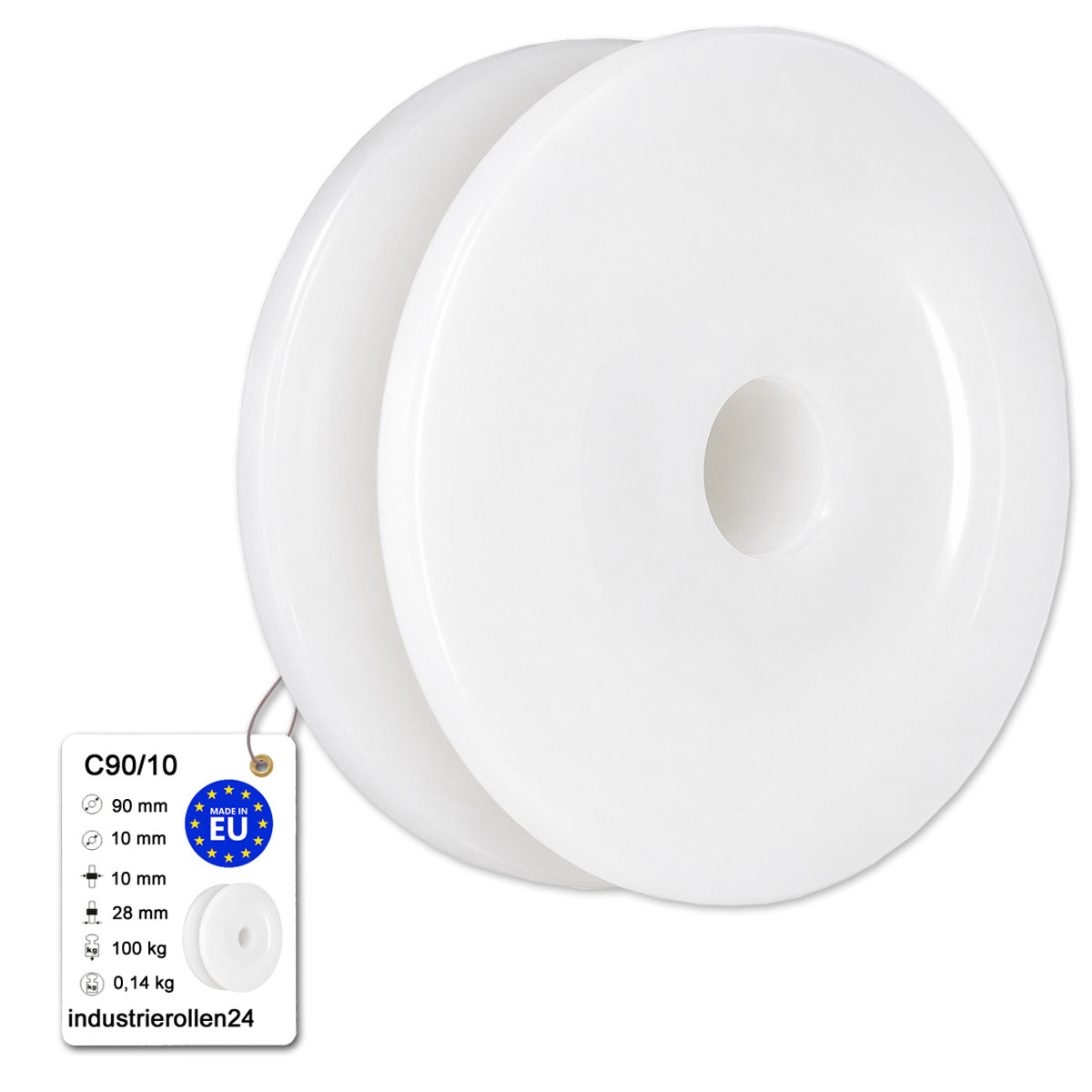 Seilrolle mit Gleitlager Ø90mm Polyamid Kunststoffrolle für Seil Ø10 mm C90/10