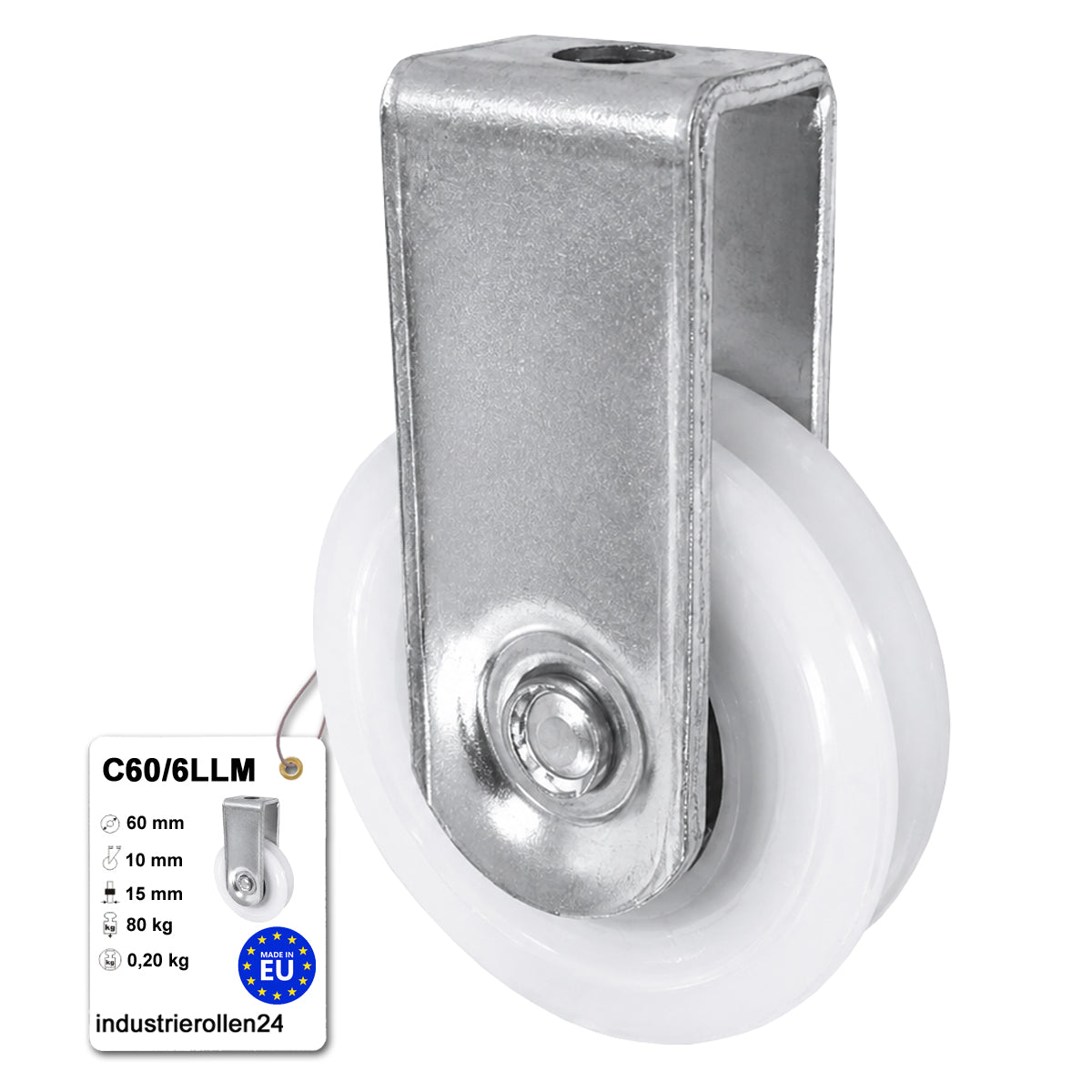 Polyamid Seilrolle Ø60 mm mit Kugellager und Halterung für Seil Ø6: C60/6LLM
