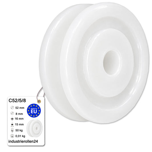 Teilen Seilrolle mit Gleitlager Ø 52mm Polyamid Kunststoffrolle für Seil Ø5 mm C52/5/8