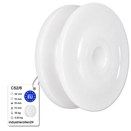 Teilen Seilrolle mit Gleitlager Ø52mm Polyamid Kunststoffrolle für Seil Ø 6 mm C52/6