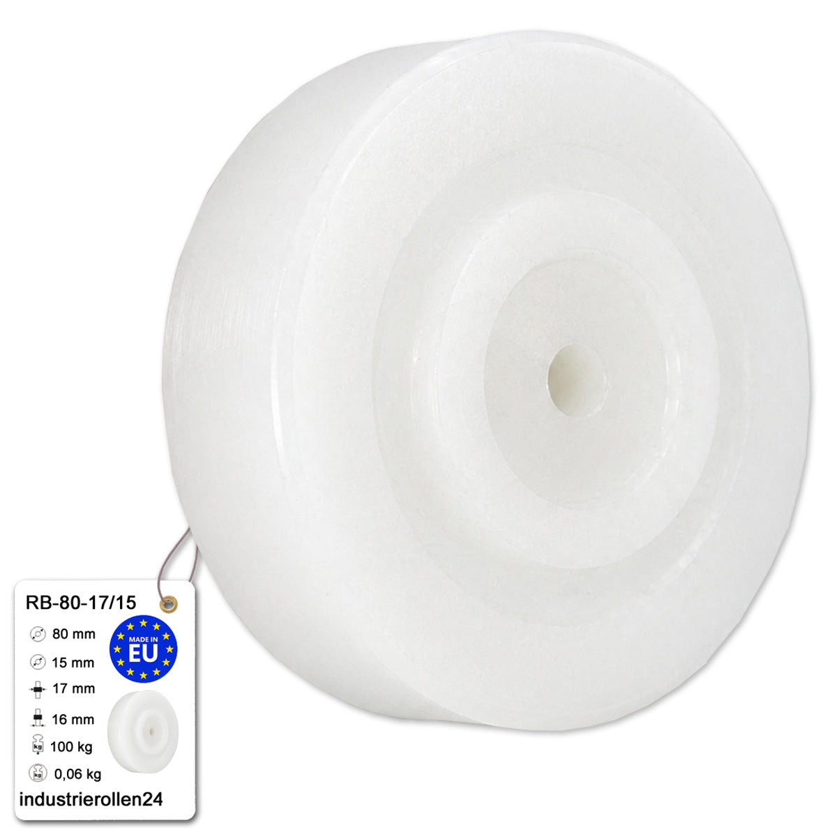 Polyamid Rolle Ø80mm mit Gleitlager Kunststoffrolle Industrierollen RB-80-17/15