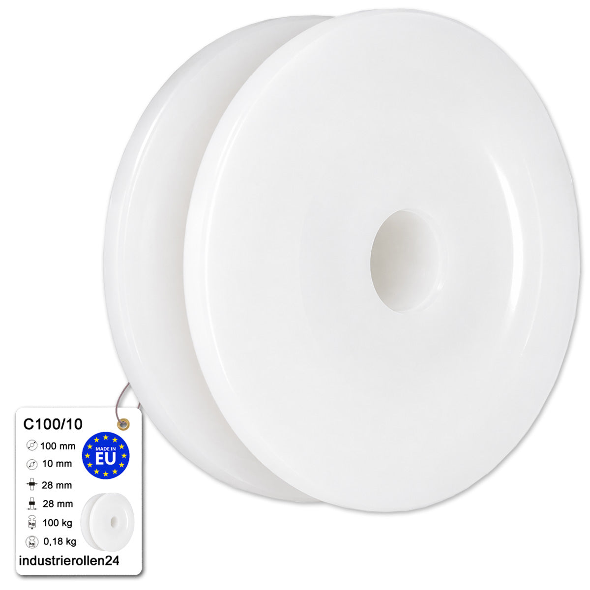 Seilrolle mit Gleitlager Ø100mm Polyamid Kunststoffrolle für Seil Ø10 mm C100/10