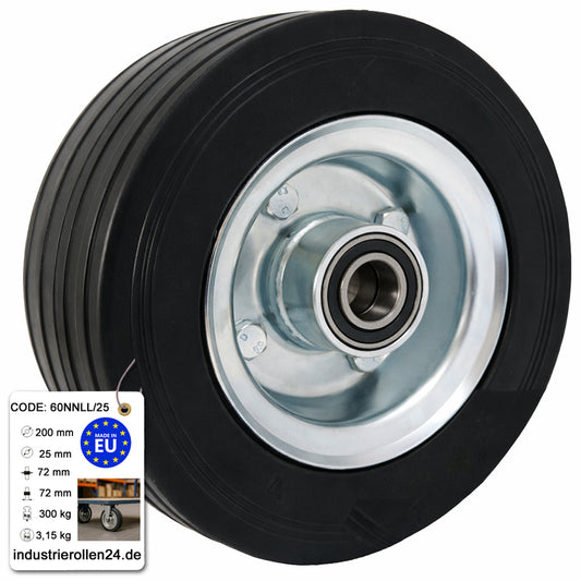 Ersatzrad Ø200 mm – Vollgummi Industrierad mit Kugellager für Transportwagen, Code: 60NNLL/25