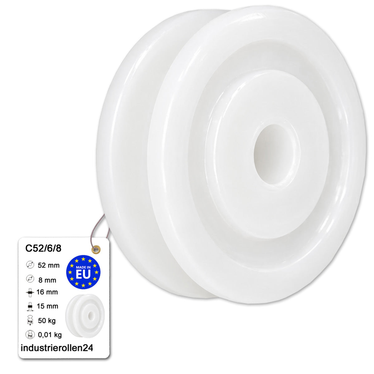Seilrolle mit Gleitlager Ø 52mm Polyamid Kunststoffrolle für Seil Ø6 mm C52/6/8