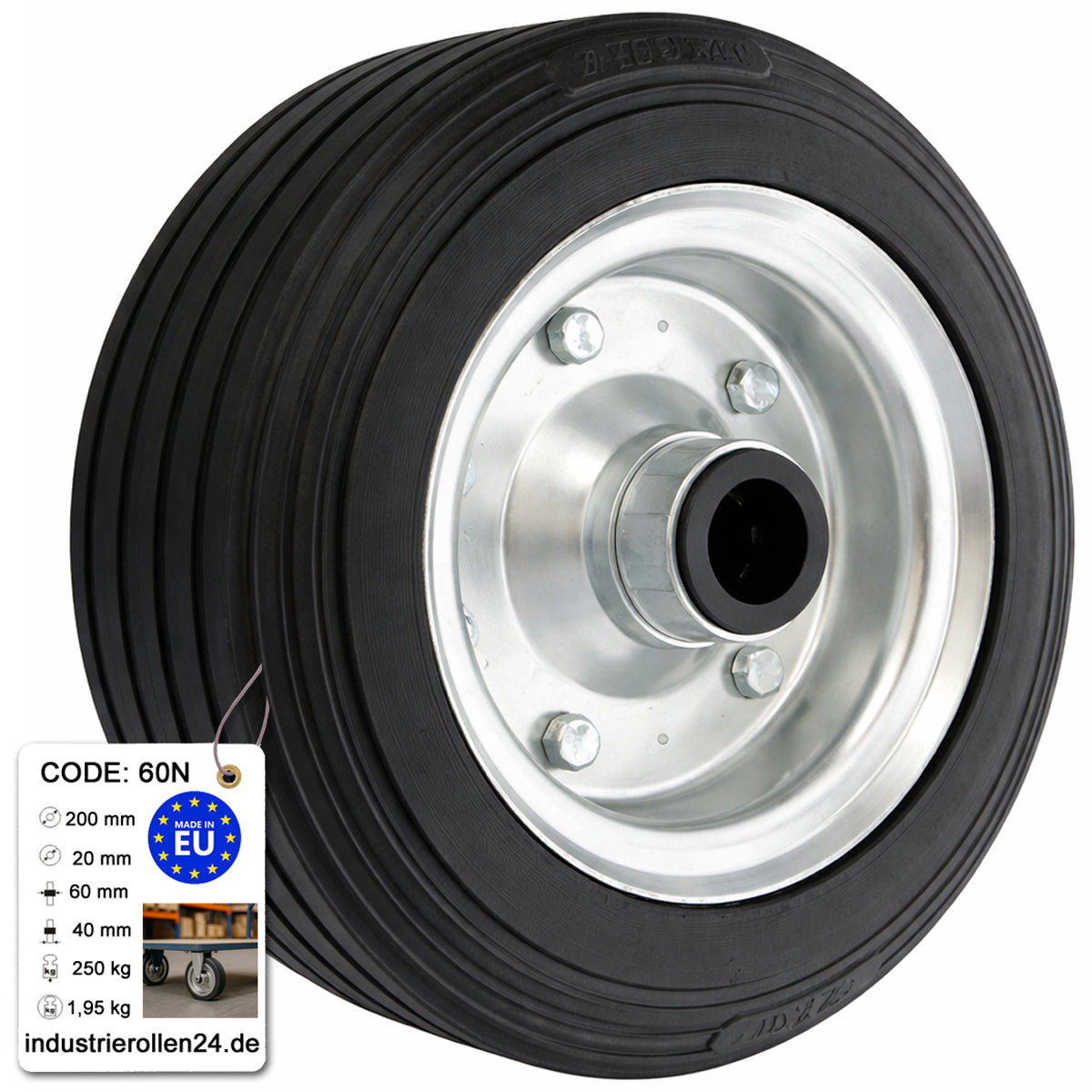 Ersatzrad Ø200 mm – Vollgummi Industrierad für Transportwagen, Code: 60N