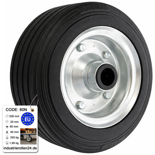 Ersatzrad Ø200 mm – Vollgummi Industrierad für Transportwagen, Code: 60N
