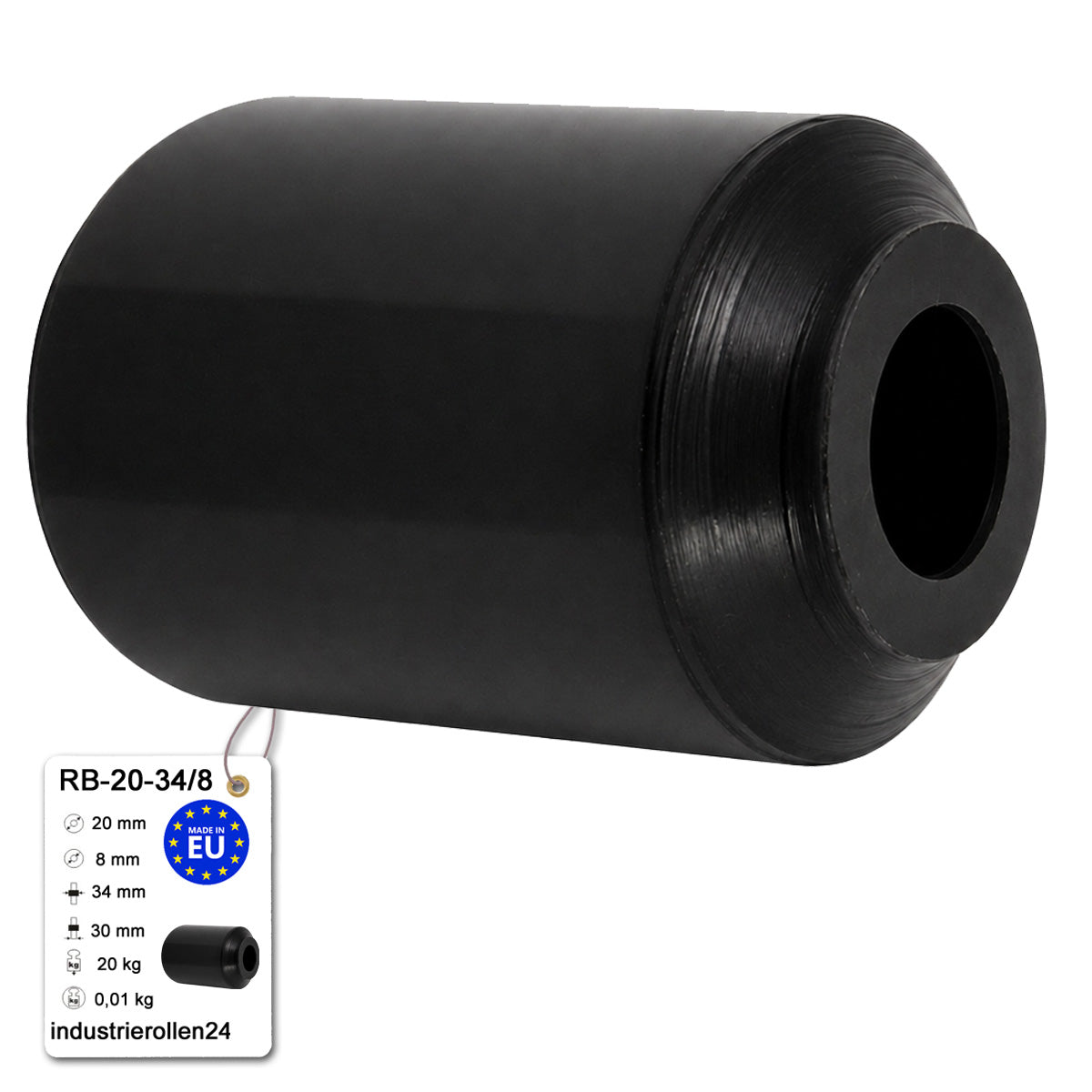 Polyamid Rolle Ø 20 mm mit Gleitlager Kunststoffrolle Industrierollen RB-20-34/8