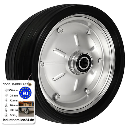 Ersatzrad Ø300 mm – Vollgummi Industrierad mit Kugellager für Transportwagen, Code: 100MNNLL/25