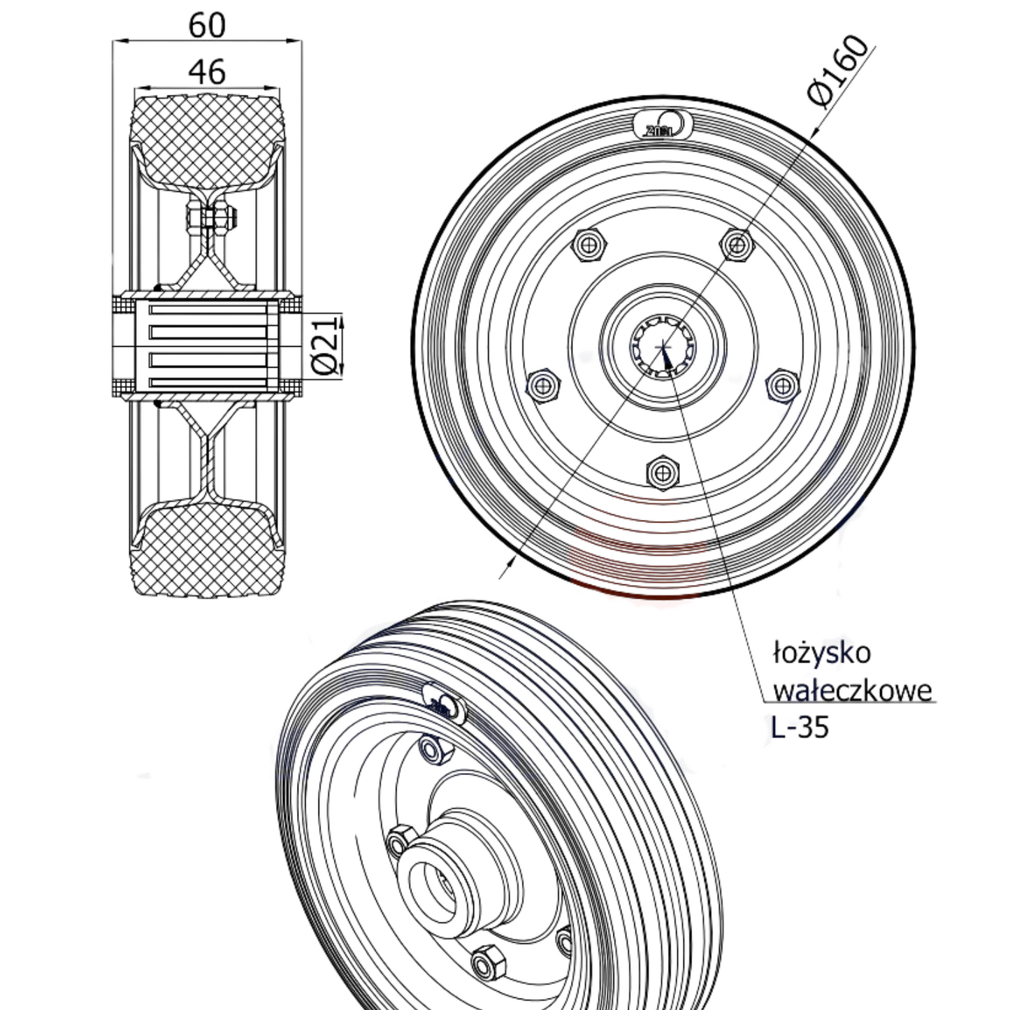 Ersatzrad Ø160 mm – Vollgummi Industrierad für Transportwagen, Code: 40N
