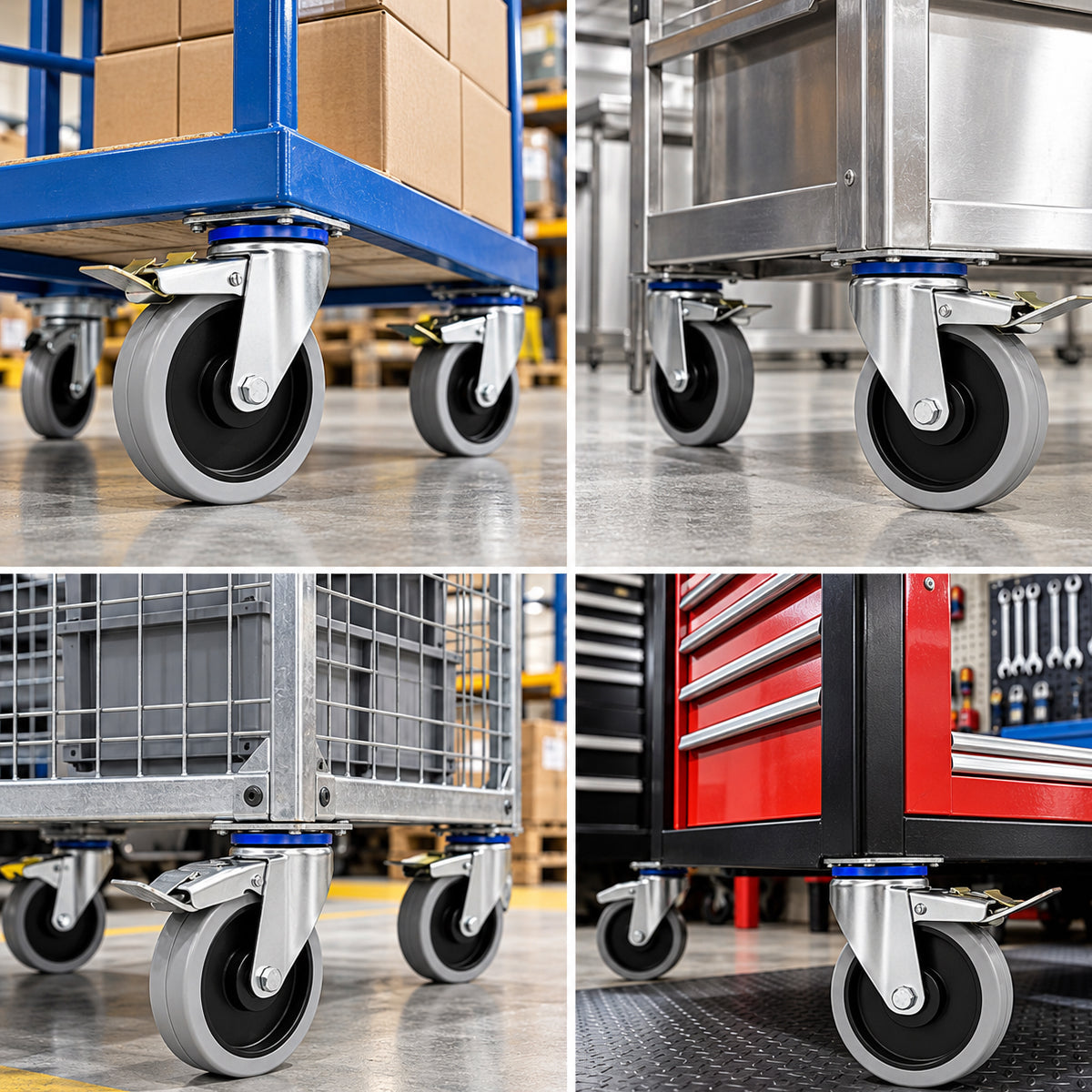 Polypropylen-Polyurethan-Rad mit schwenkbarem Gehäuse und Bremse für Transportwagen und Industrieanwendungen Ø100 mm Code: 15PPUH