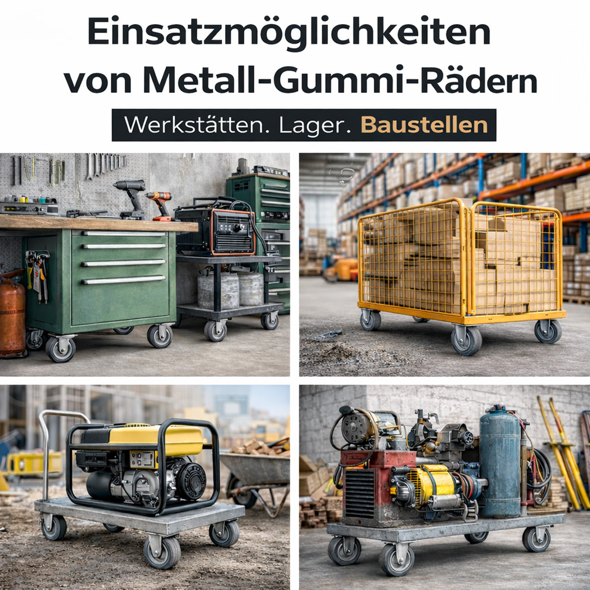 Metall-Gummiräder 100 mm mit Montage-Set – robuste Räder für Transport & Industrie Code: 11S