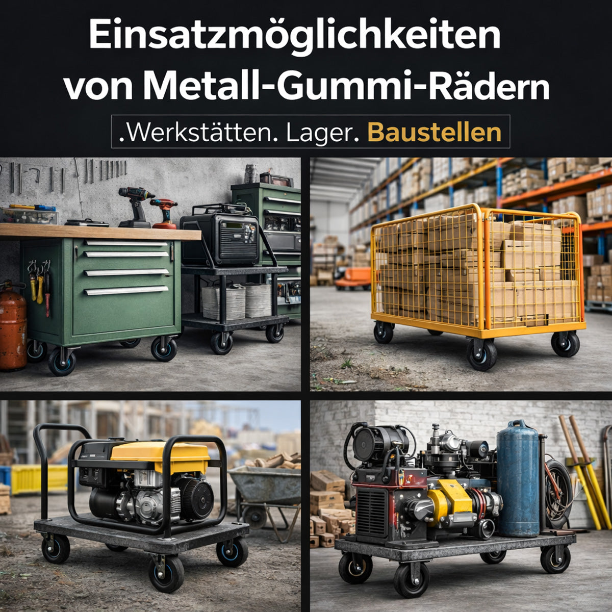 Metall-Gummiräder 160 mm mit Montage-Set – robuste Räder für Transport & Industrie Code: 41