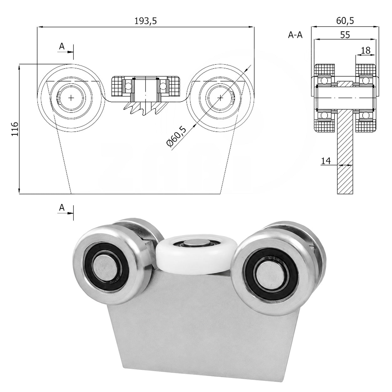 Torwagen für Schiebetore - für Profile 70 x 70 mm - Wandstärke 4 mm: G-5M-70