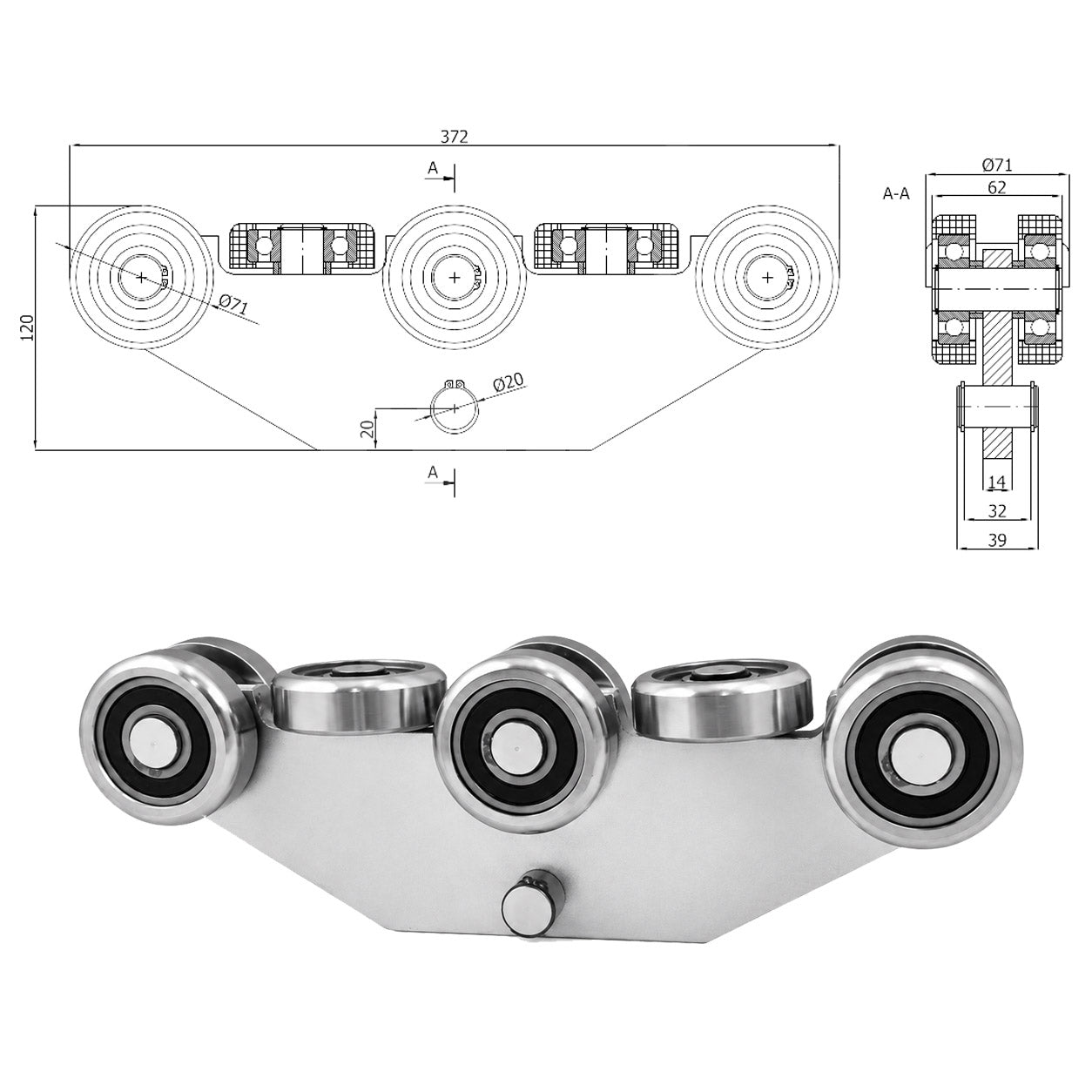 Torwagen für Schiebetore - für Profile 80 x 80 mm - Wandstärke 4 mm: WG-8MM-80/4