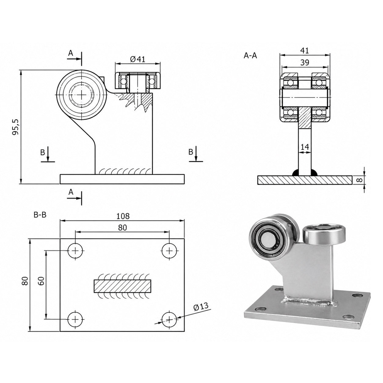 Torwagen für Schiebetore bis 180 °C – für Profile 50 × 50 mm – Wandstärke 2,5 mm: 3MM-50E