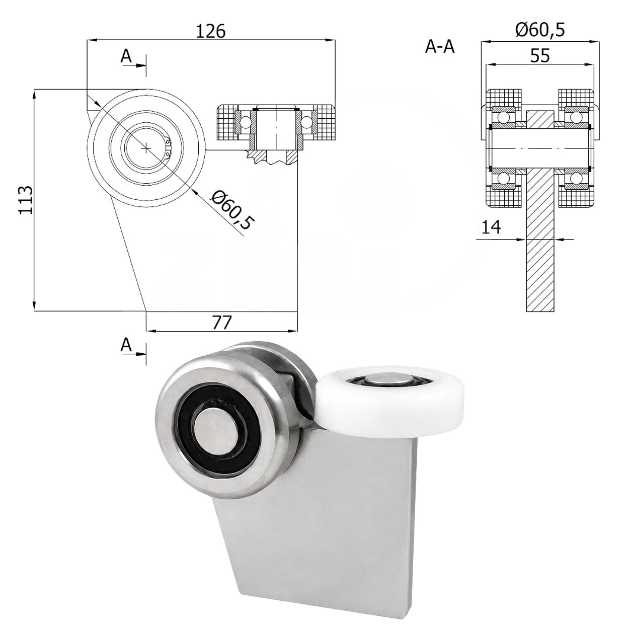 Torwagen für Schiebetore - für Profile 70 x 70 mm - Wandstärke 4 mm: G-3M-70