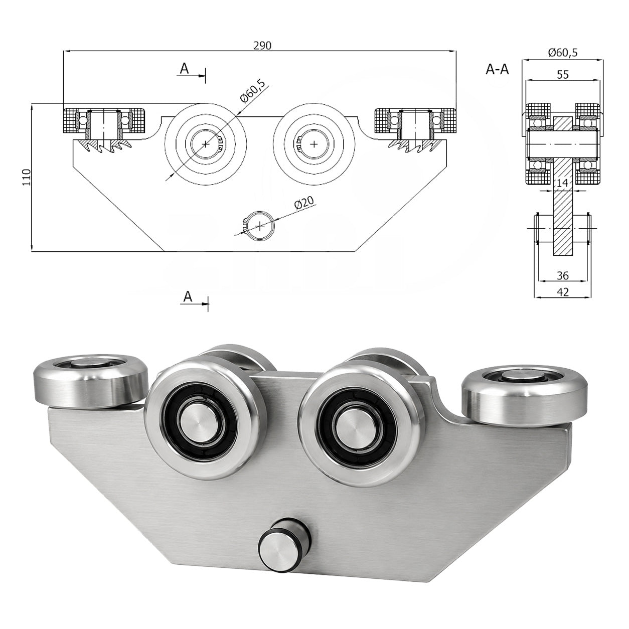 Torwagen für Schiebetore - für Profile 70 x 70 mm - Wandstärke 4 mm: WG-6MM-70