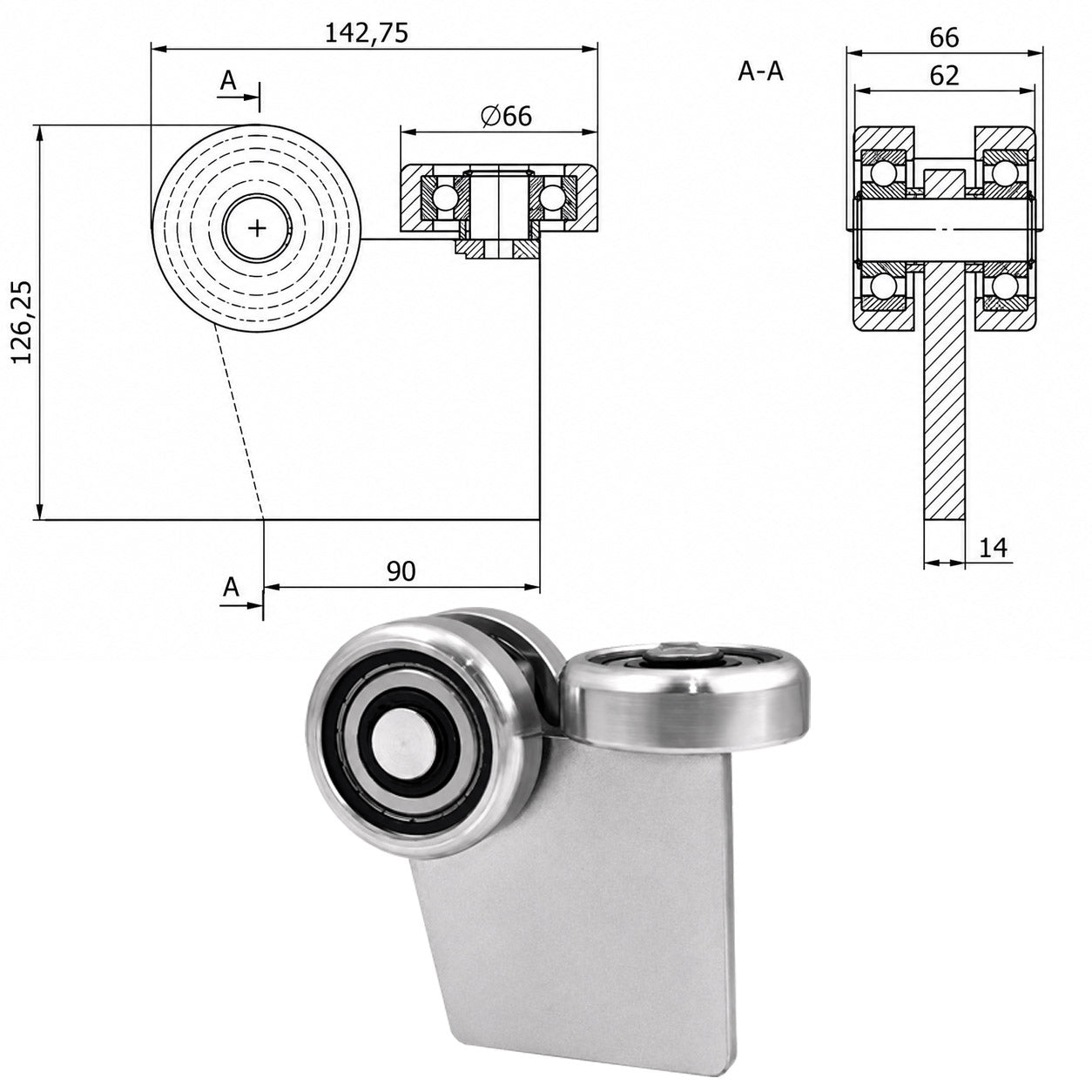 Torwagen für Schiebetore bis 180 °C – für Profile 80 × 80 mm – Wandstärke 5 mm: G-3MM-80E