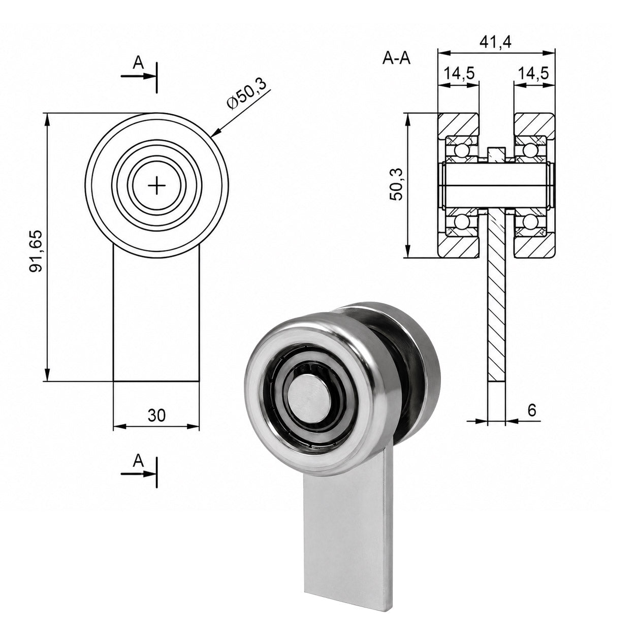 Torwagen für Schiebetore bis 180 °C – für Profile 60 × 60 mm – Wandstärke 3 mm: P-2M-60E