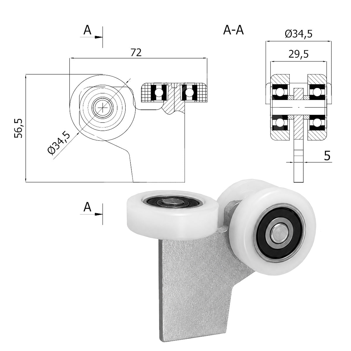 Torwagen für Schiebetore - für Profile 40x40 mm - Wandstärke 2 mm: G-3T-40