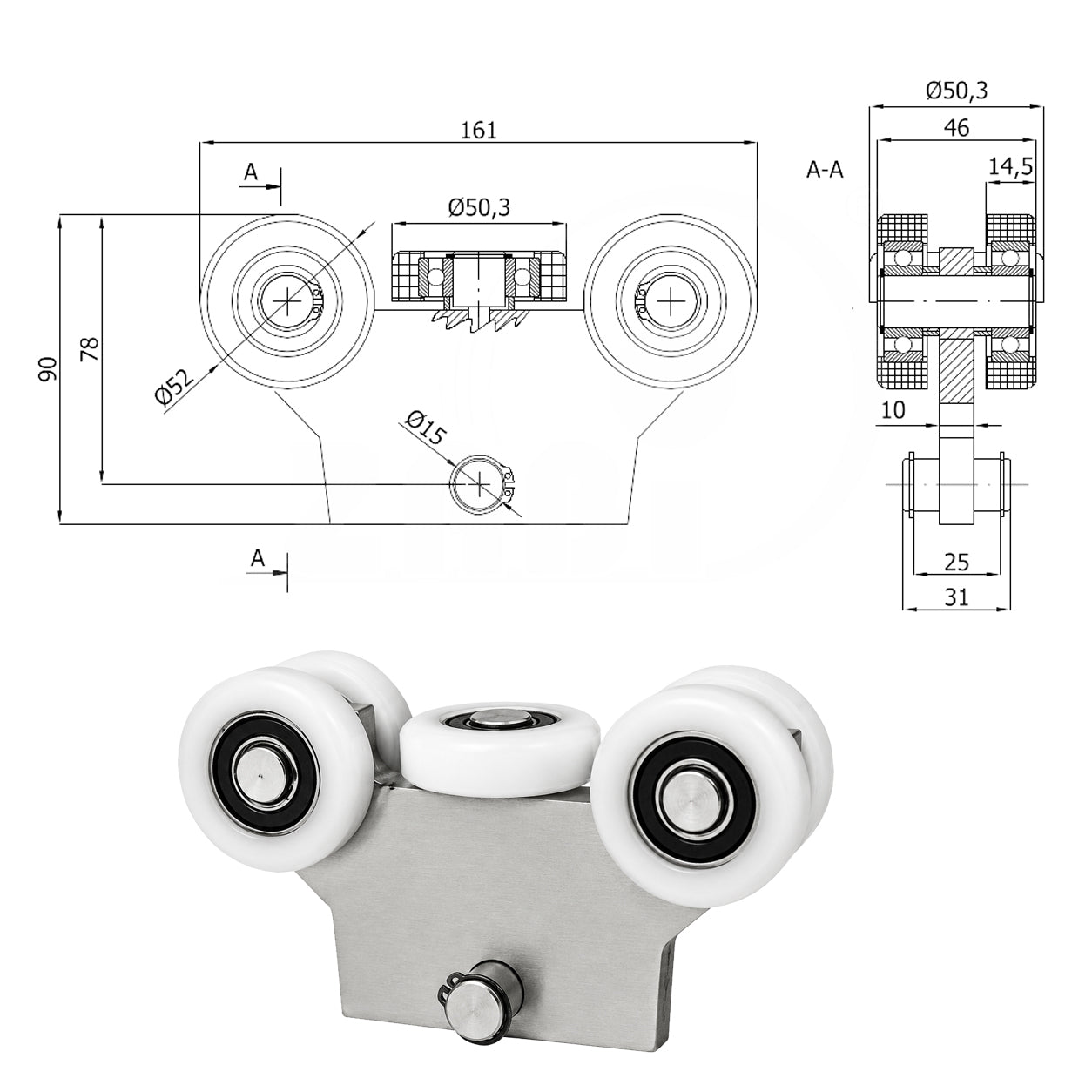 Torwagen für Schiebetore - für Profile 60 x 60 mm - Wandstärke 4 mm: W-5T-60/4