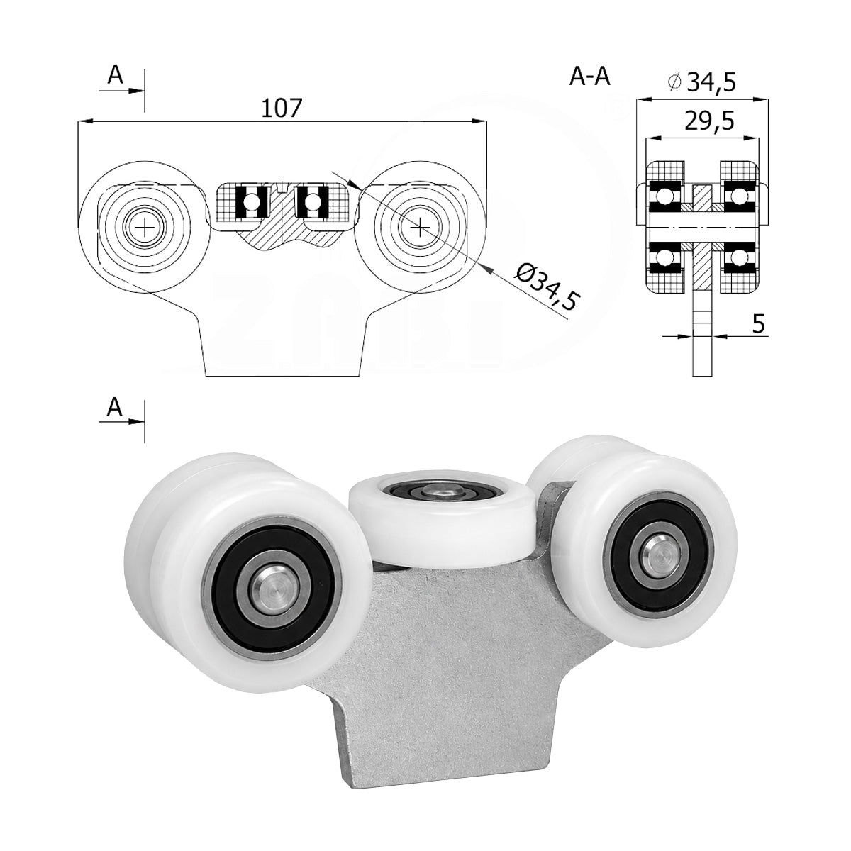 Torwagen für Schiebetore - für Profile 40x40 mm - Wandstärke 2 mm: G-5T-40