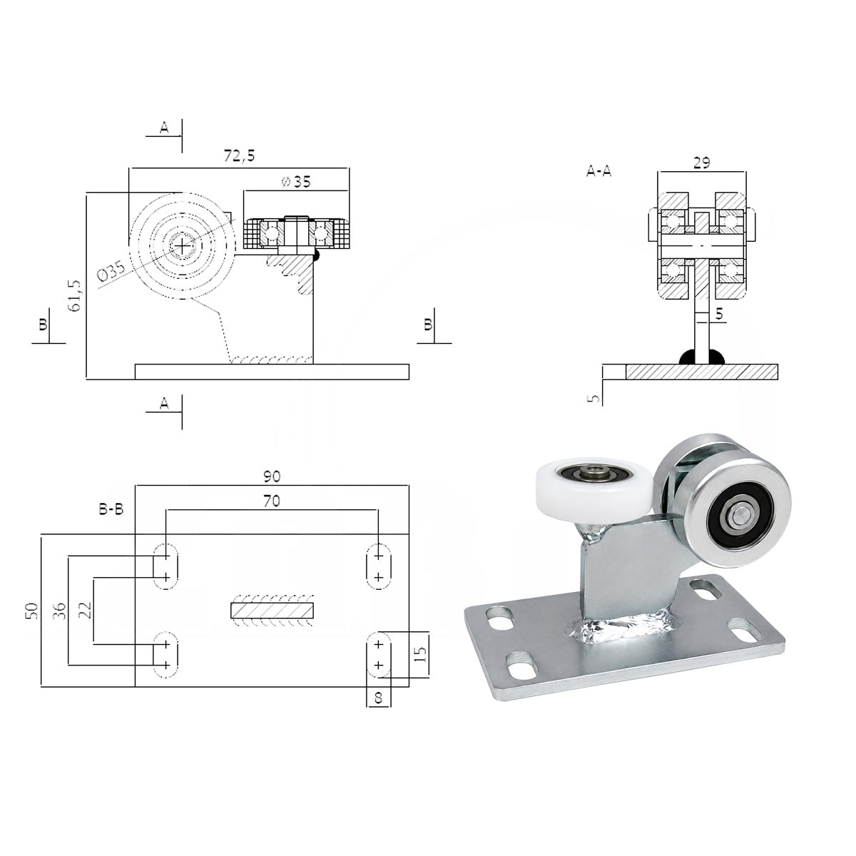 Torwagen für Schiebetore - für Profile 40x40 mm - Wandstärke 2 mm: 3M-40