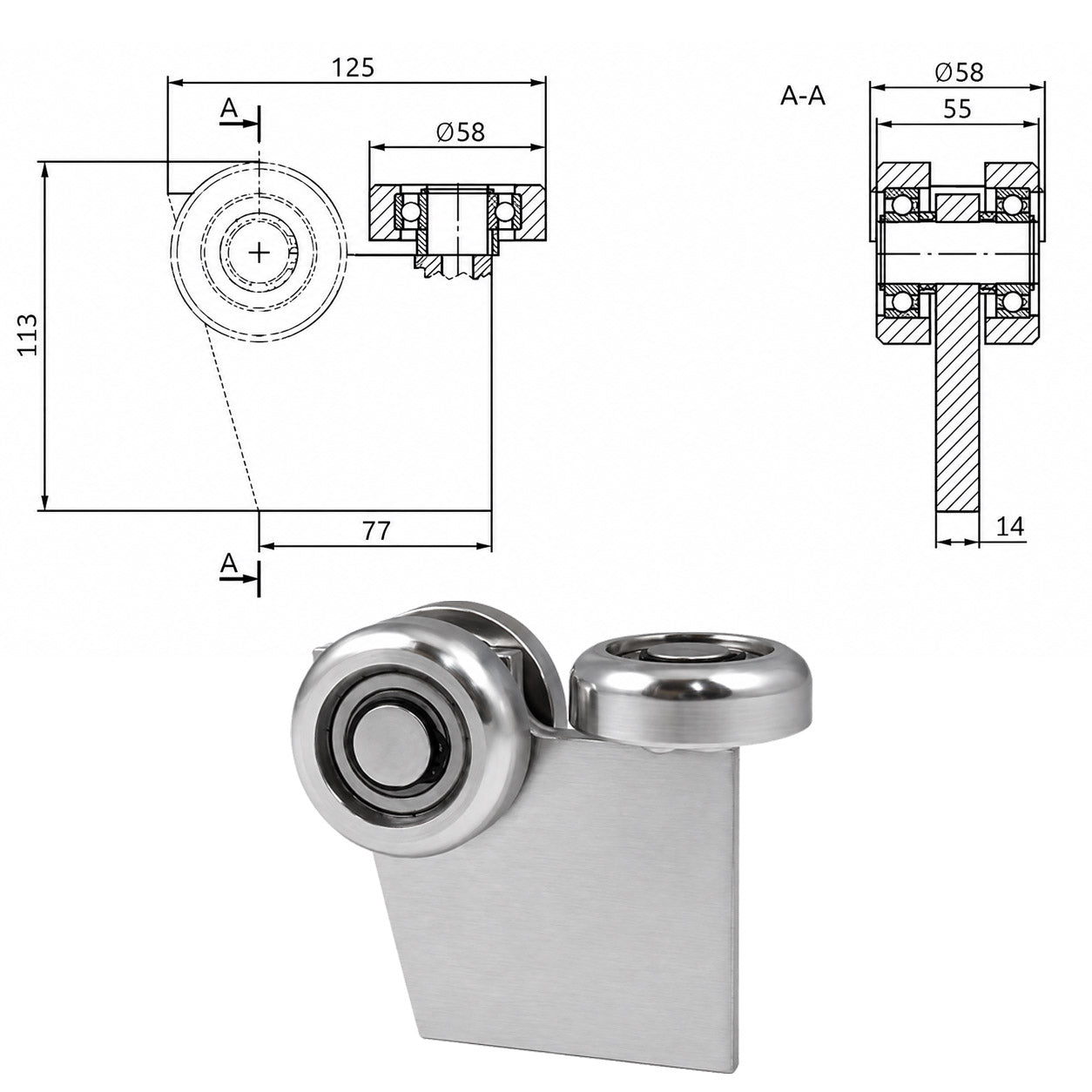 Torwagen für Schiebetore bis 180 °C – für Profile 70 × 70 mm – Wandstärke 4 mm: G-3MM-70E