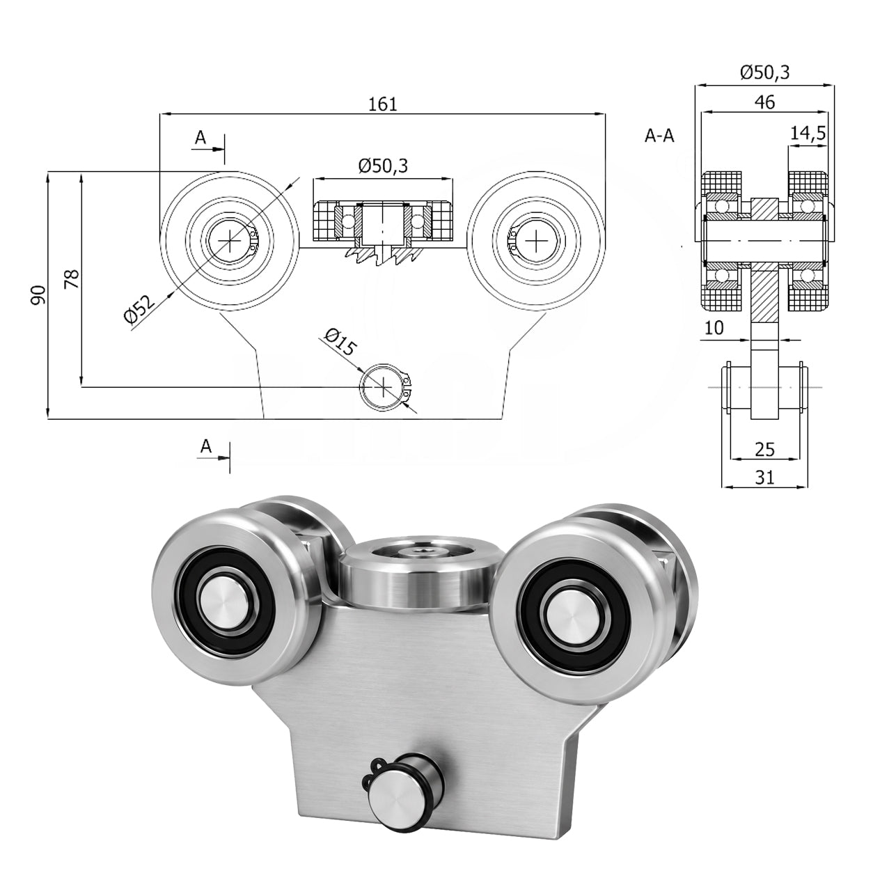 Torwagen für Schiebetore - für Profile 60 x 60 mm - Wandstärke 4 mm: W-5MM-60/4