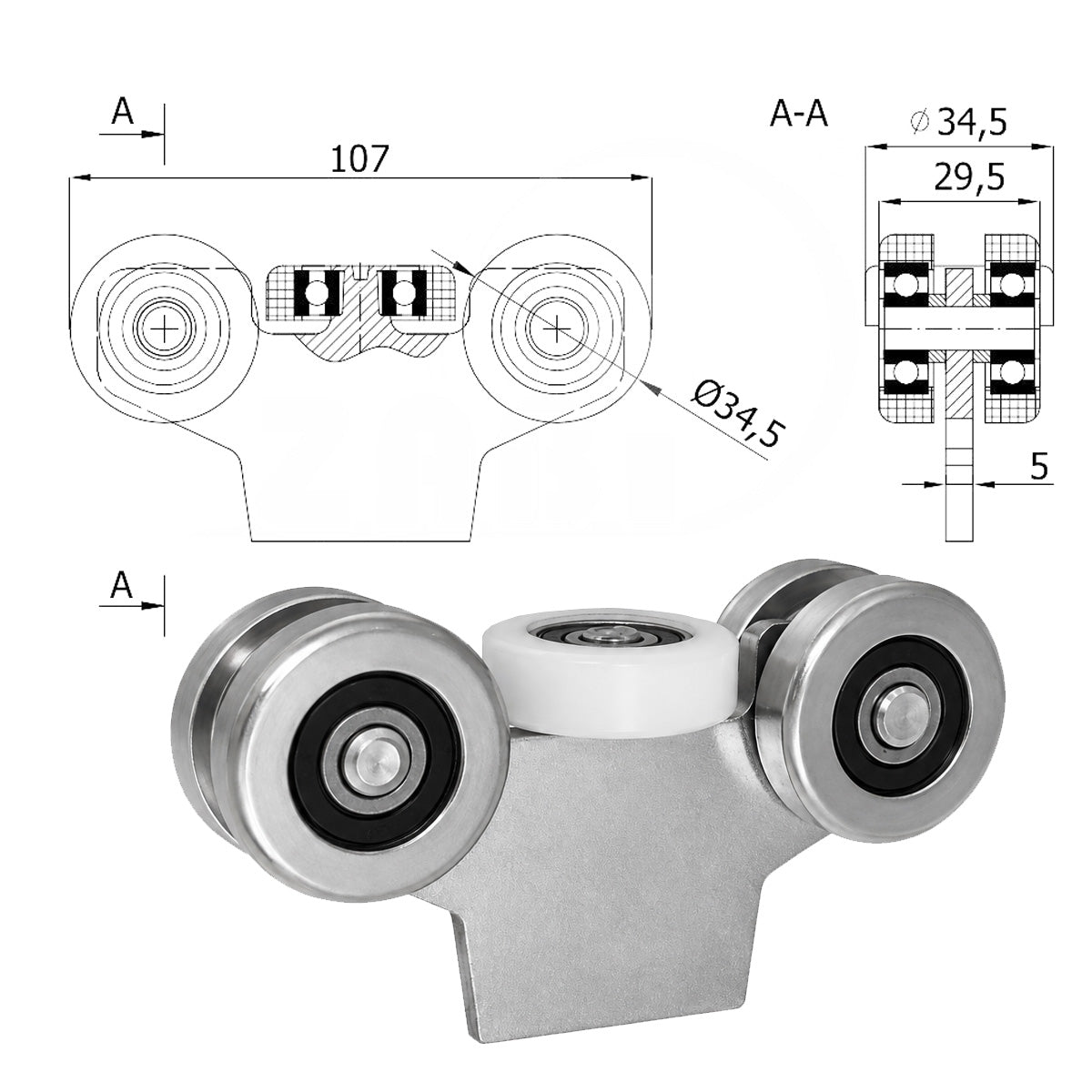 Torwagen für Schiebetore - für Profile 40x40 mm - Wandstärke 2 mm: G-5M-40