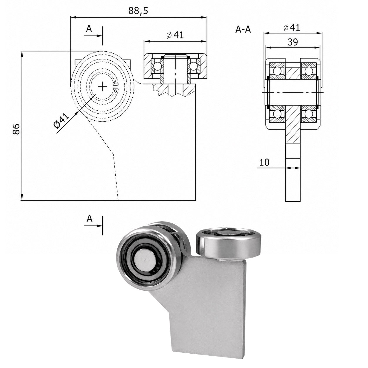 Torwagen für Schiebetore bis 180 °C – für Profile 50 × 50 mm – Wandstärke 2,5 mm: G-3MM-50E