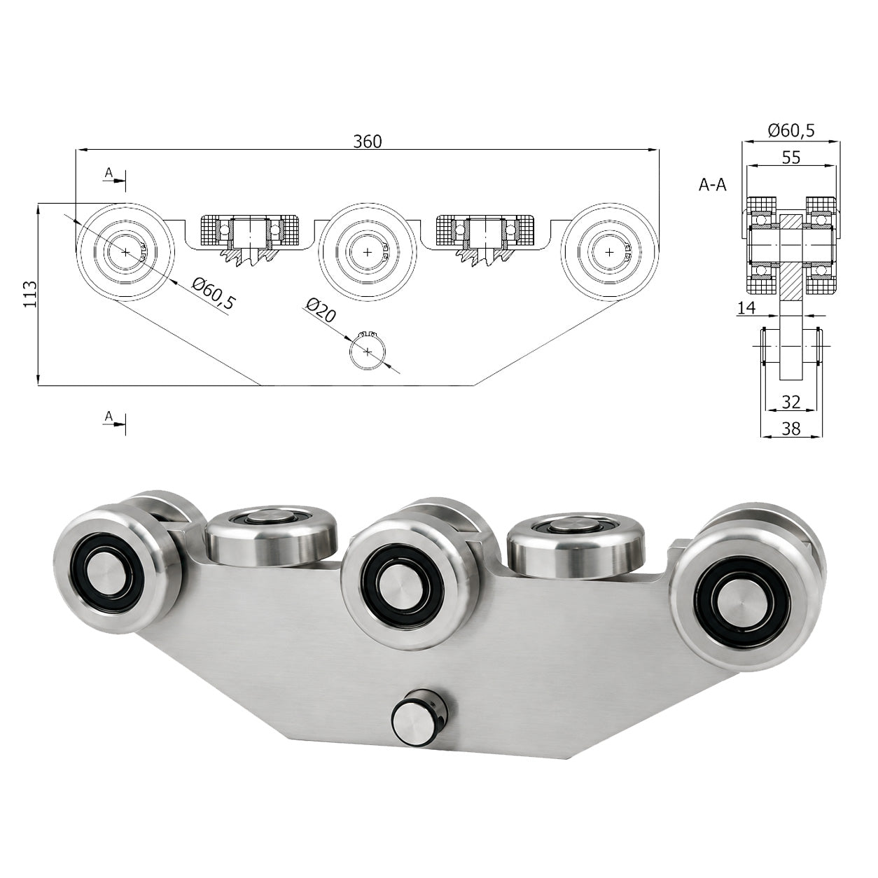 Torwagen für Schiebetore - für Profile 70 x 70 mm - Wandstärke 4 mm: WG-8MM-70
