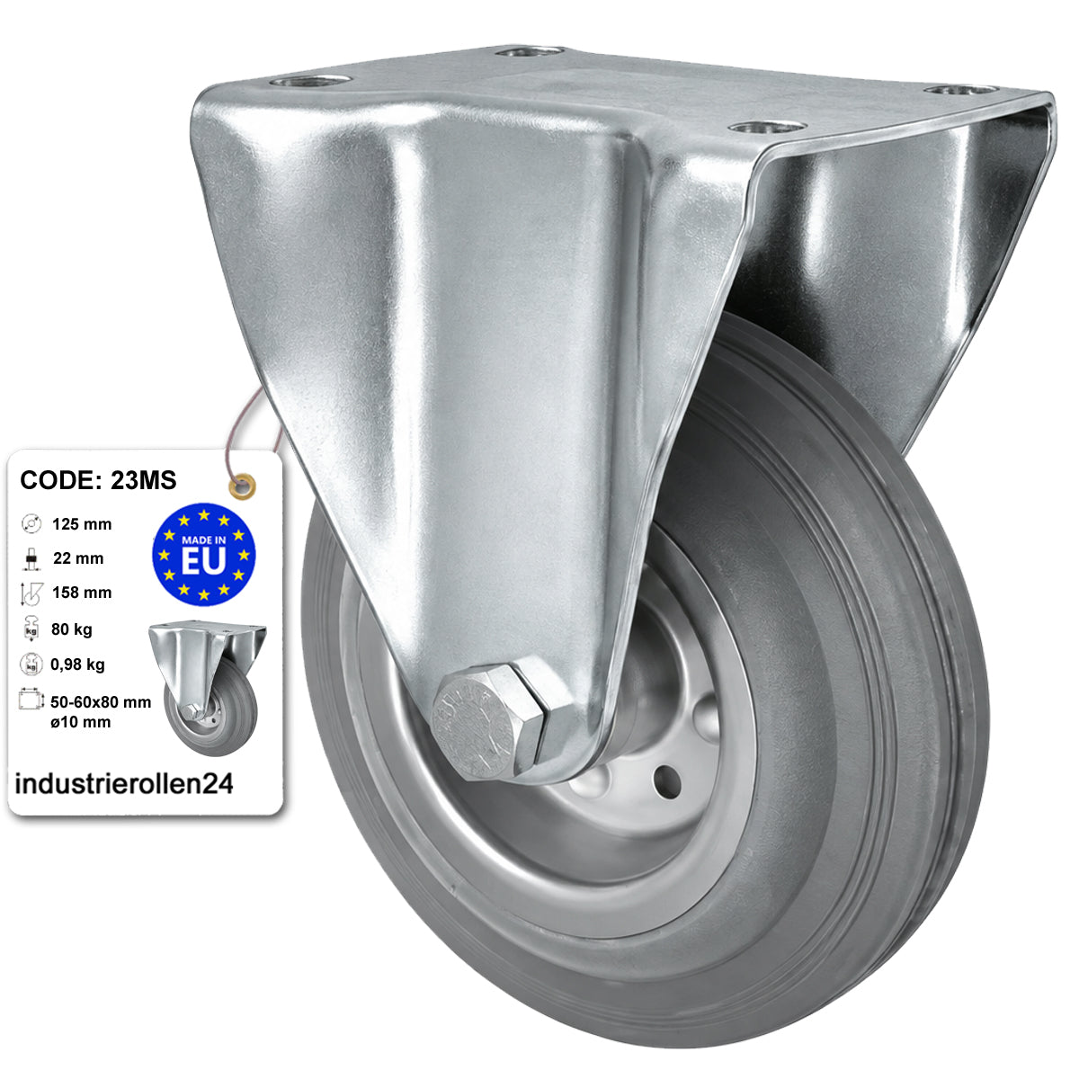 Metall-Gummiräder mit Platte Bockrolle Ø125 mm mit Platte Code: 23MS