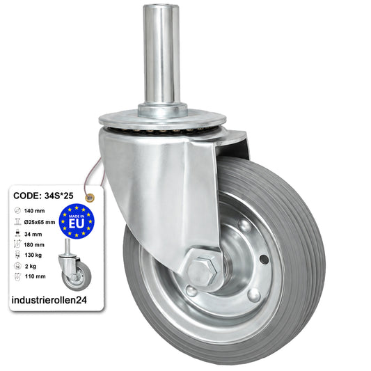 Metall-Gummiräder mit Befestigungsstift Lenkrollen Lenkrollen Ø140 mm Code: 34S*25