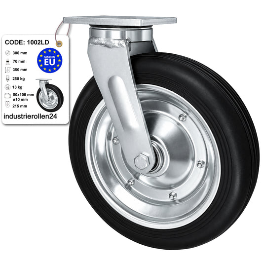 Metall-Gummiräder mit Befestigungsplatte Lenkrolle Ø300 mm mit Platte Code: 1002LD