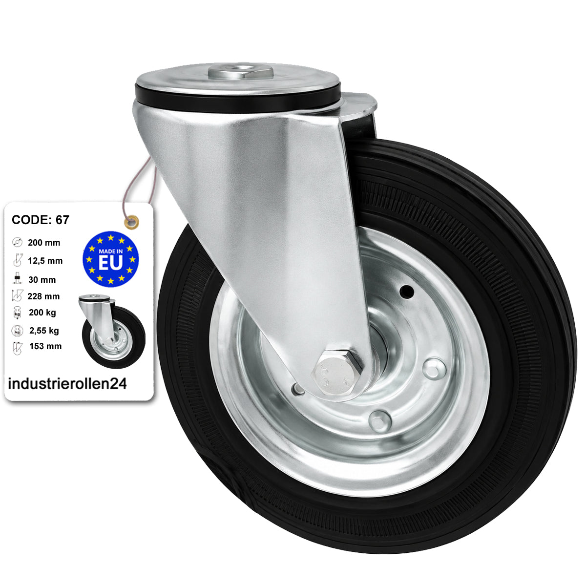 Metall-Gummiräder mit Befestigungsstift mit Zentralbohrung  Ø200 mm Code: 67