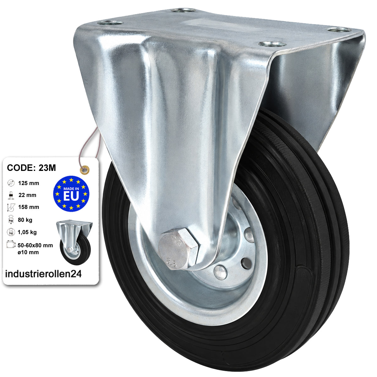 Metall-Gummiräder mit Platte Bockrolle Ø125 mm mit Platte Code: 23M
