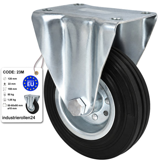Metall-Gummiräder mit Platte Bockrolle Ø125 mm mit Platte Code: 23M