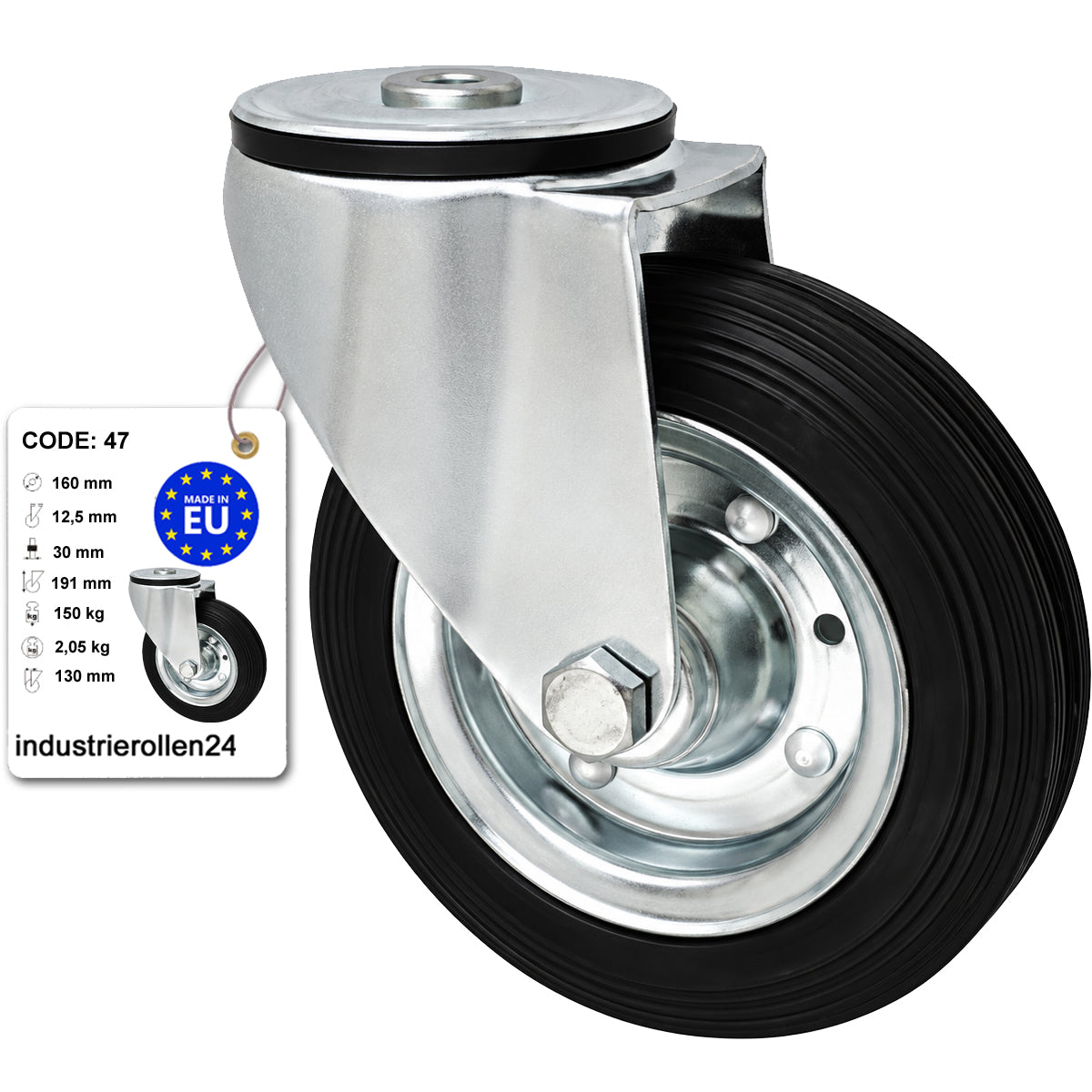 Metall-Gummiräder mit Befestigungsstift mit Zentralbohrung  Ø160 mm Code: 47