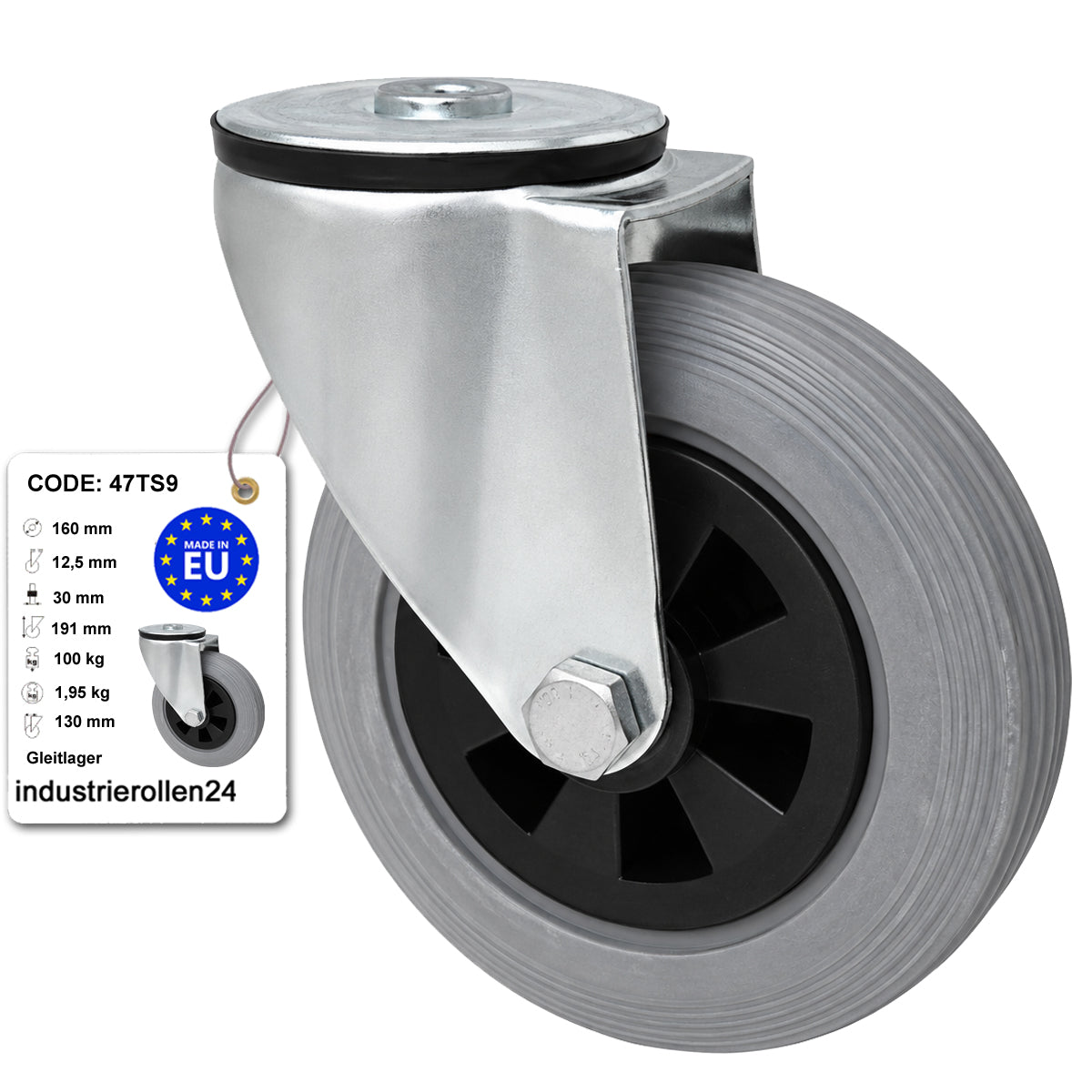 Kunststoff-Gummiräder mit Befestigungsstift mit Zentralbohrung Ø160 mm Code: 47TS9