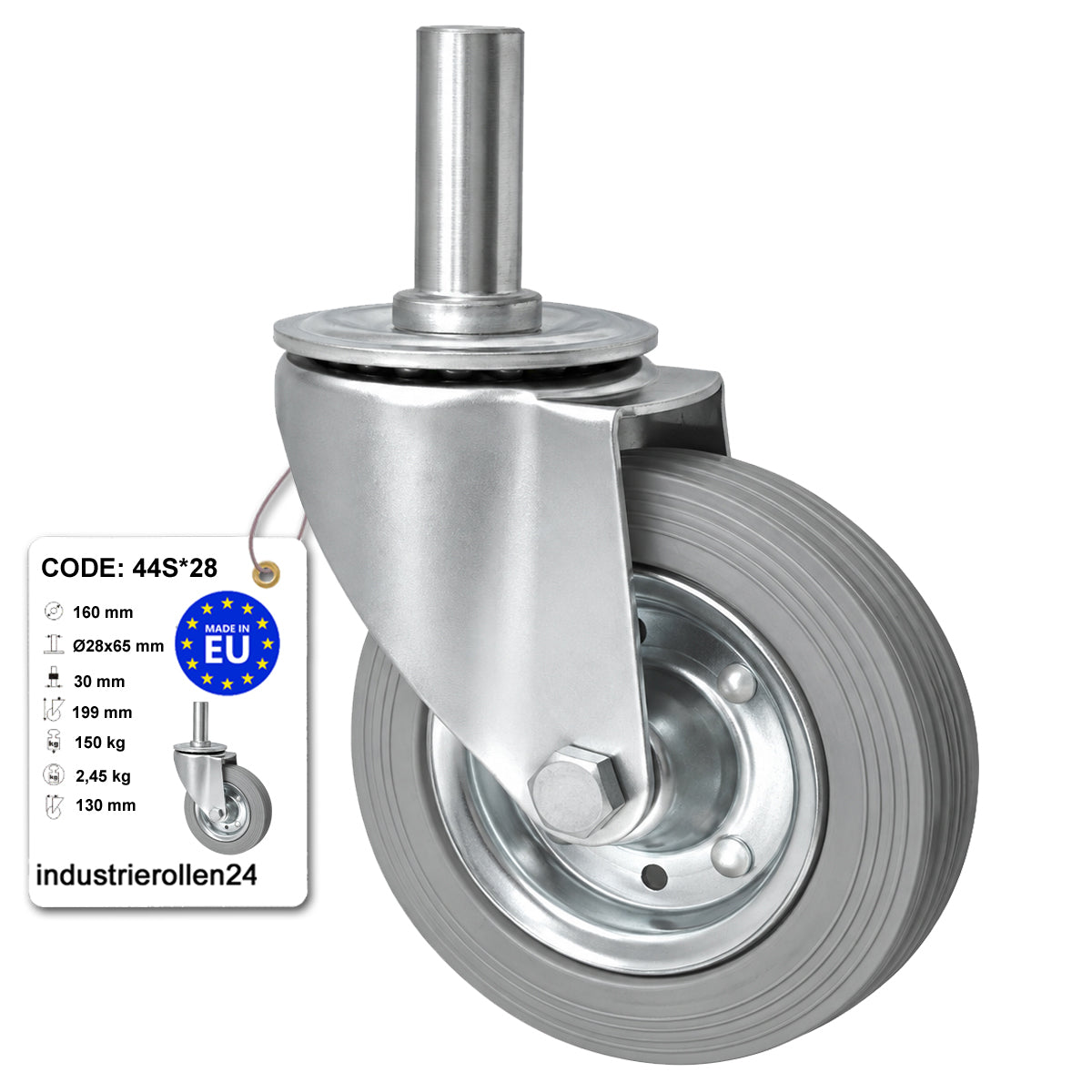 Metall-Gummiräder mit Befestigungsstift Lenkrollen Lenkrollen Ø160 mm Code: 44S*28