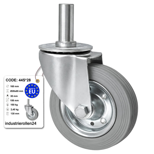 Metall-Gummiräder mit Befestigungsstift Lenkrollen Lenkrollen Ø160 mm Code: 44S*28
